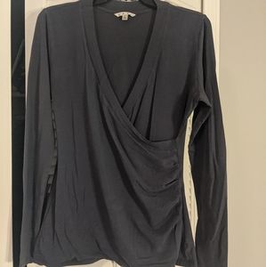 CABI Dusty Blue Faux Wrap Knit Top #265 Size Large